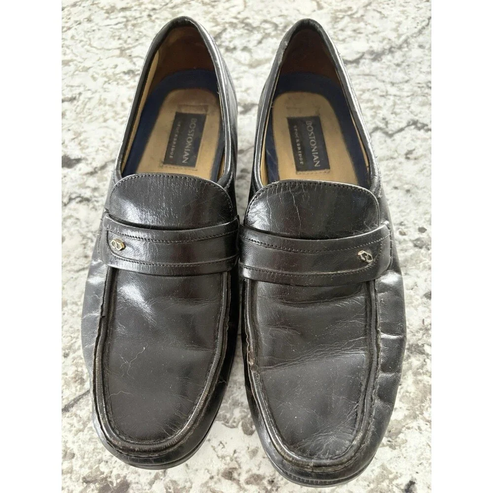 BOSTONIAN MENS LEATHER LOAFERS DRESS SHOES BLACK 9.5 MENS